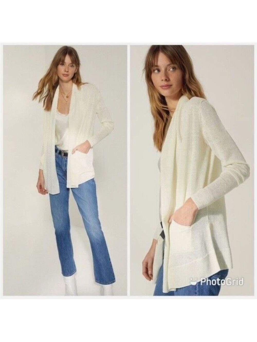 Aritzia Wilfred Flaubert Linen Blend Open Cardigan Sweater Sheer Ivory Sz Large